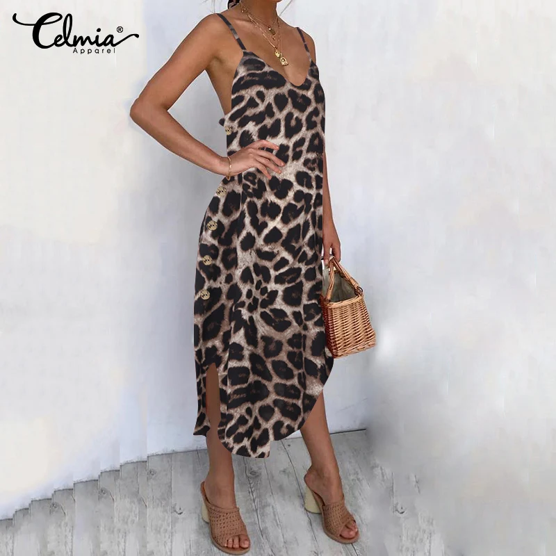 Plus Size Sundress Celmia Women Summer Dress 2019 Sexy Straps Casual V neck Sleeveless Point Dot Vestidos Asymmetric Plus Size 7