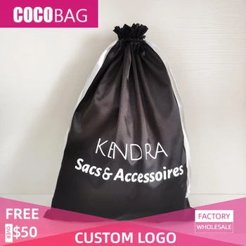 

30Pcs 40x50cm Black Satin Hair Extenssions Drawstring Bag Shoes Clothes Wig Accessories Storage Packaging Bags Custom Logo