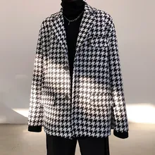 Мужской свободный черно-белый клетчатый повседневный костюм, пиджак, пальто для мужчин и женщин, винтажная уличная одежда в стиле хип-хоп, Блейзер, пальто, верхняя одежда, Terno Masculino