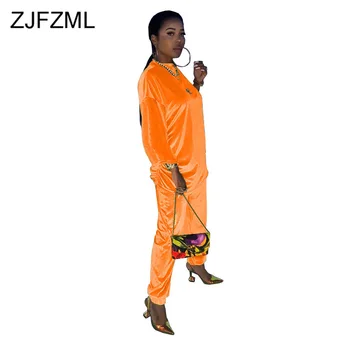 

Fleece Sexy 2 Piece Set Fall Winter Clothes for Women O Neck Long Sleeve T Shirts and Straight Pants Neon Causal Plus Size Set