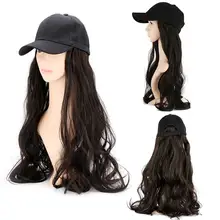 Большая волна длинный рулон парик бейсболки женские хлопковые регулируемые хип-хоп шляпы с волосами для девочек черный солнцезащитный приспособленный модный головной убор
