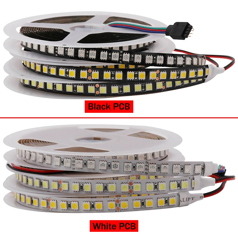 24 В 5 м RGB Светодиодная лента SMD5050 120 светодиодов/м гибкая светодиодная лента черный/белый PCB IP21 не водонепроницаемая светодиодная лента белый/теплый белый