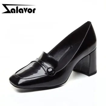 

ZALAVOR Women Real Leather Pumps Classics Ladies Solid Color Square Toe Pumps Spring Office Ladies Footwear Size 33-42