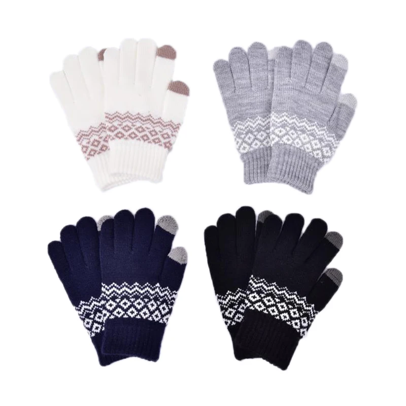 Winter Warm Touch Screen Gloves Kitted Knitting Mittens New Men Women Cashmere Geometric Crinkle Gloves