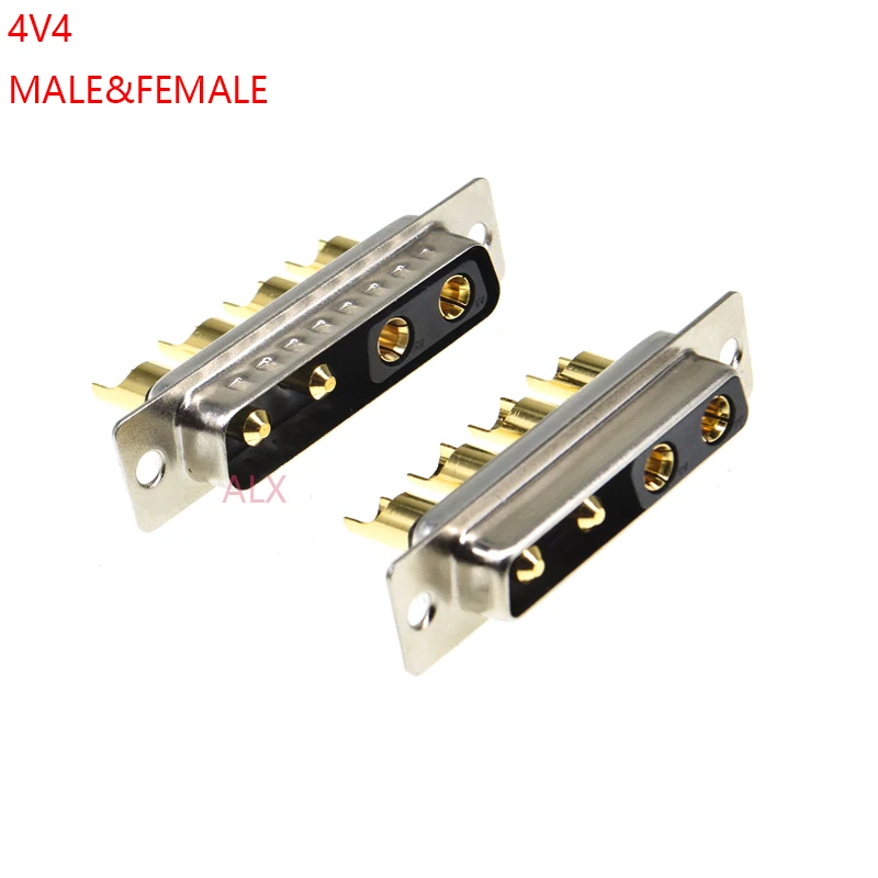1PCS 4V4 30A Gold plated MALE FEMALE high current CONNECTOR D-SUB adapter solder type 4pin plug socket Welding high power DB