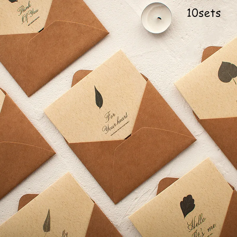

10sets Vintage Blessing Card Small Card Paper Envelope Business Message Card Envelope Manual DIY Children's Day Greeting Card