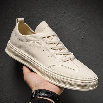

High quality Casual Shoes for Men Thin upper Breathable Flat Leisure Vintage Fashion Trendy Men Real leather Modern Man's