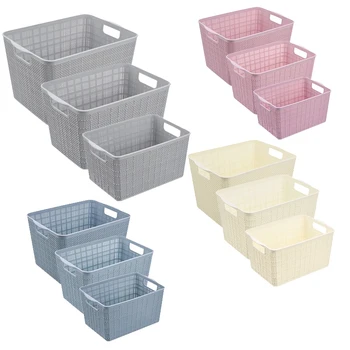 

3 Pack Household Plastic Storage Basket,Snack Storage Basket Rectangular Sundries Storage Box Bathroom Rack Basket