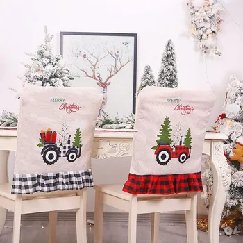

Christmas Chair Cover Tractor Pattern Red And Black Grid Chair Cover Restaurant Xmas Party Home Furnishing Decoration Supplies