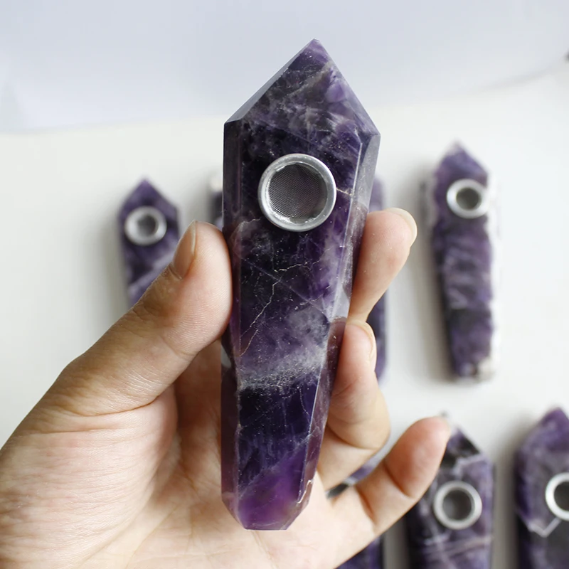 Runyangshi натуральная мечта аметист кварц кристалл курительная трубка рок держатель для сигарет фиолетовый+ 3+ 1 шт