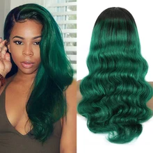 

Sexay Green 13x4 Lace Frontal Wigs 30 Inch Ombre Turquoise 180D Glueless Lace Front Wig Brazilian Body Wave Remy Human Hair Wigs