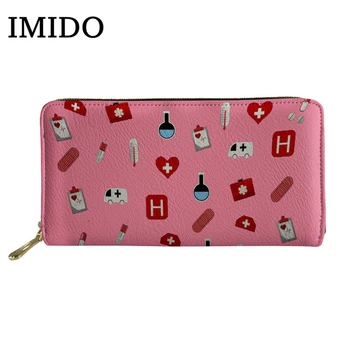 

2019 Fashion Women Pink Wallets Icon Nurse Design Cartoon Long Leather Card Holder Cases for Female PU Money Bag Purses