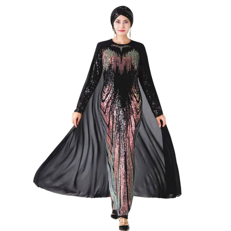 

Femme Festival Musulman Pakistan Muslim Women Muslim Maxi Long Dress Dubai Abaya Robe Islam Kaftan Sequins S-XXL Muslim Dress