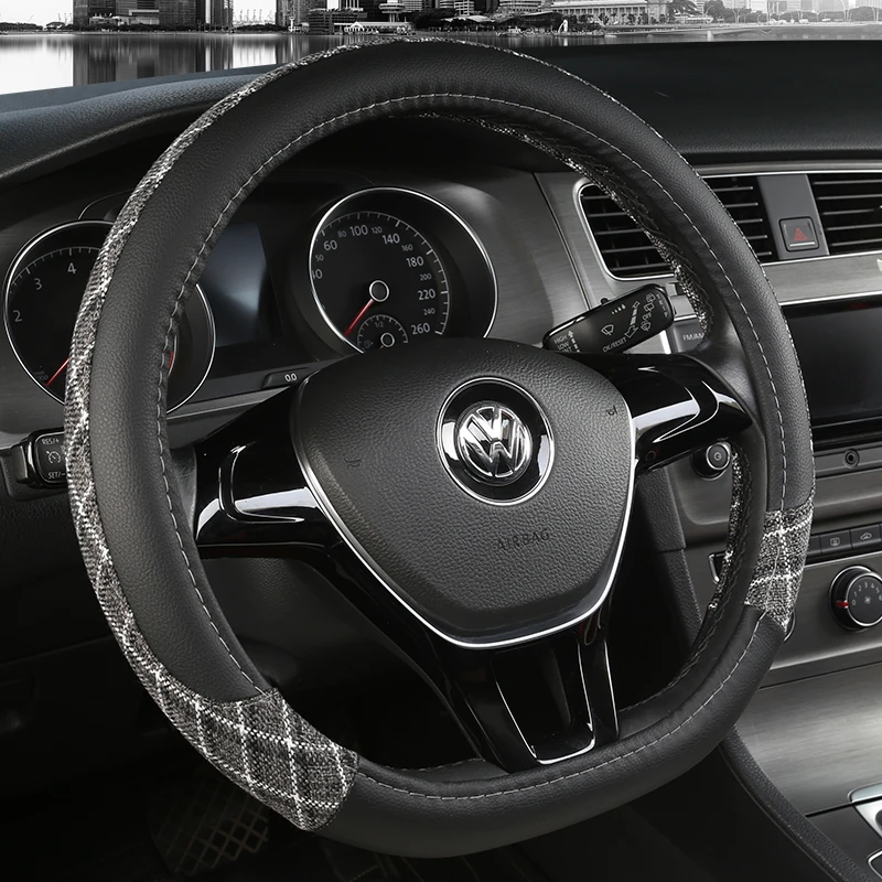 

D Shape Leather Car Steering Wheel Cover Four Seasons Steering Wheel Hubs for VW GOLF 7 8 2015 POLO JATTA Interior Accessories