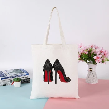 

Graphic Shopping Bags Handbags High Heels Printed Tote Bag Women Messenger Fashion Ulzzang Canvas Travel Storage Bag Tool Bag