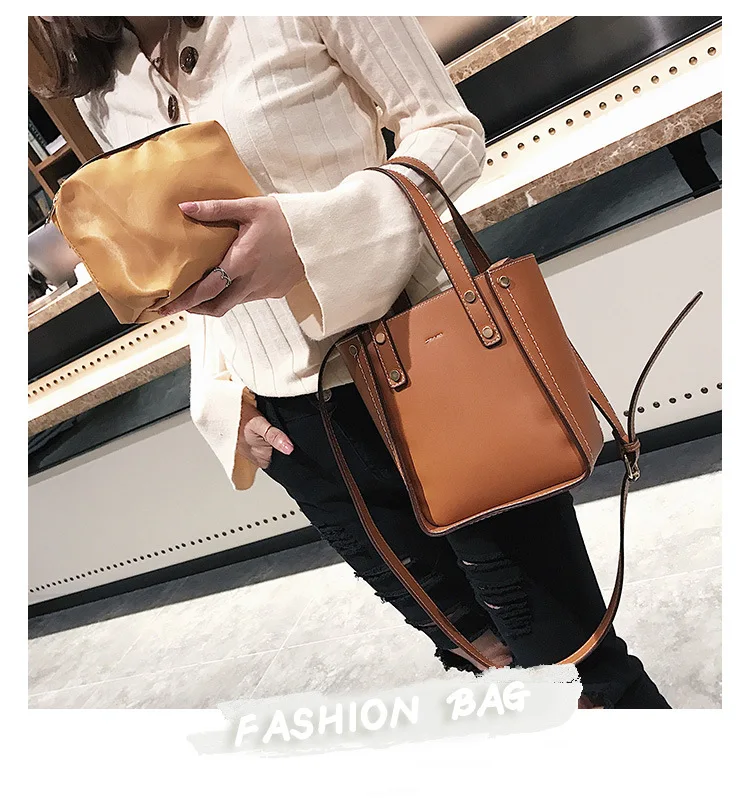 

2019 new vintage bucket bag two-piece magnetic buckle shoulder diagonal handbag