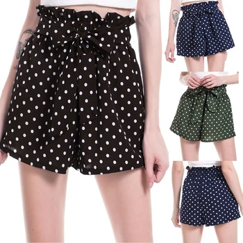 

Dot Shorts Women 2019 Summer Chiffon Sexy Elegant Fashion Lace Up Mini Ladies Shorts