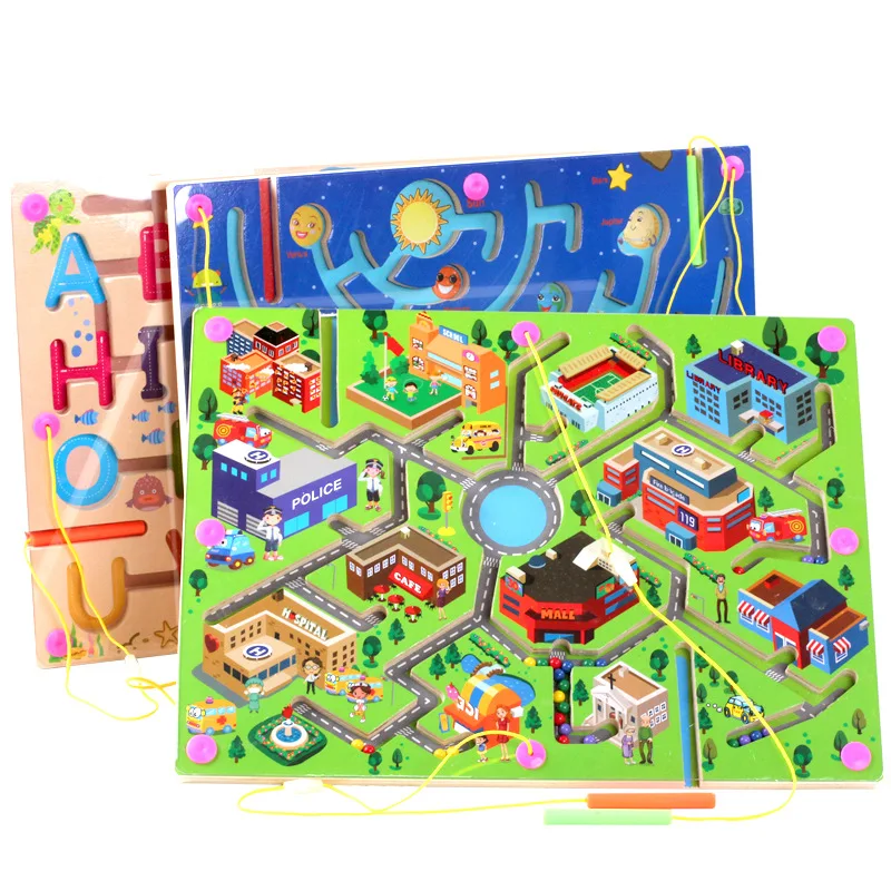 QZM Large Size Pen Wielding Magnetic Maze Roll-on Toy City Traffic Maze Children Early Education Parent And Child 1.0