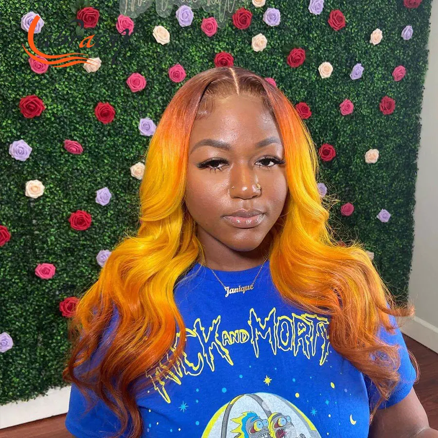 Highlight Ginger Lace Front Human Hair Wigs Body Wave Ombre Yellow Hd Transparent Lace Frontal Wig Pre Plucked Full Orange 13x6
