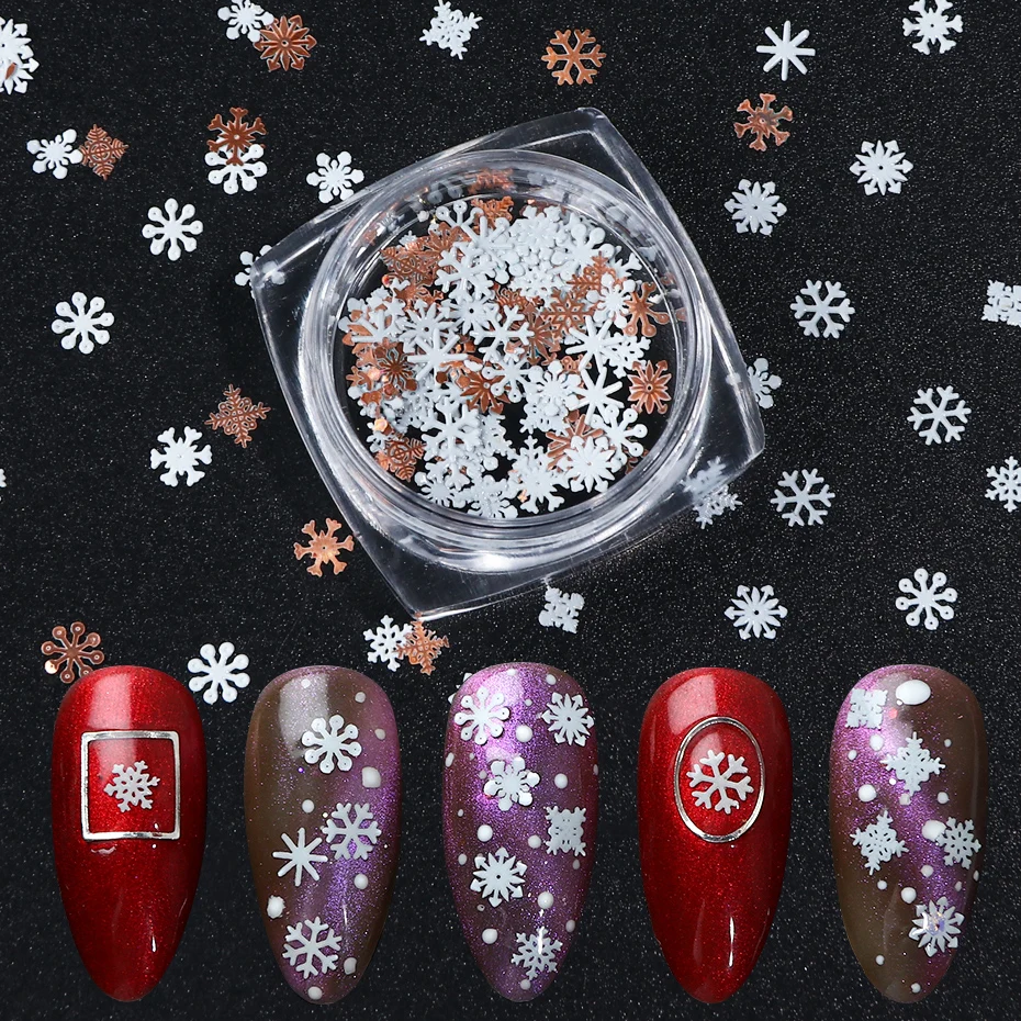 

90pcs Mixed Snowflakes Sequins 3D Nail Art Decorations Metal Frame Shiny Charm Rivets Flakes 3D Manicure DIY Accessory JI1035
