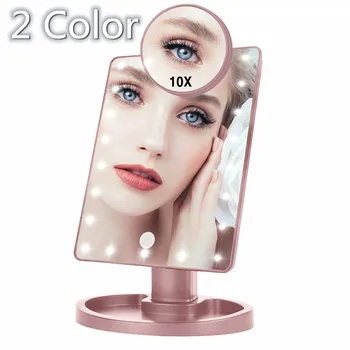 

2 Colors LED Light Makeup Mirror Touch Screen Magnifying Desktop Countertop Bright Adjustable USB Cable Battery Use Makeup Tools