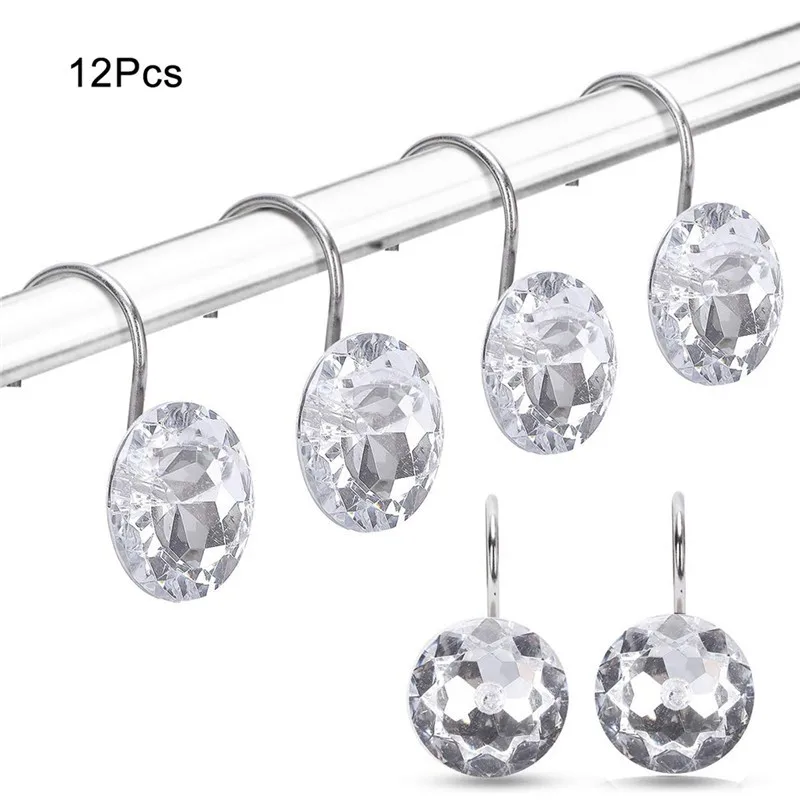 12PCS/Set Diamond Shape Bathroom Shower Curtain Metal Hooks Household Acrylic Hook Accessories | Дом и - Цена: 