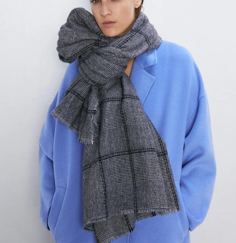 

Western Style Winter New Style Faux Cashmere Thousands of Birds Black And White Lattices Thick RA Scarf Shawl