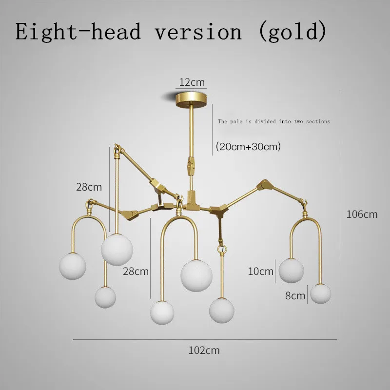 Золотая люстра для кухни, бара, столовой, светодиодная Люстра для салона, с изображением паука, молекула, стеклянный шар, ветка дерева, люстра, лампа, светильники - Цвет абажура: Gold Eight-head