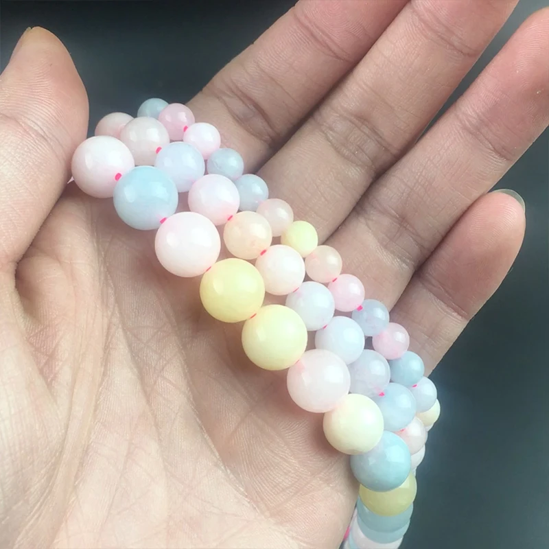 

Colorful Morganite Stone Beads for Jewelry Making 6 8 10mm Smooth Round Loose Spacer Beads DIY Bracelet Charms Accessories 15''