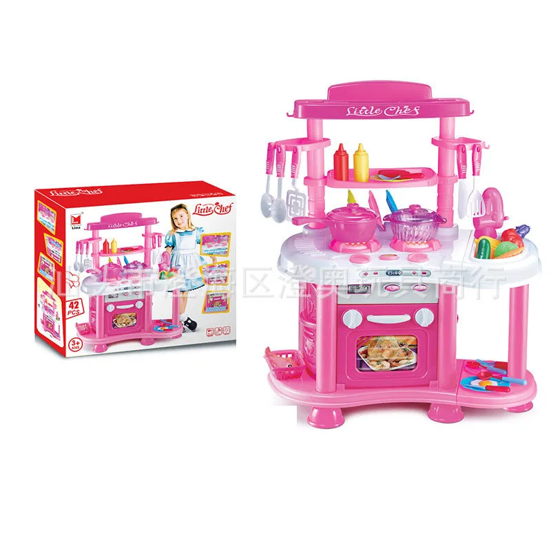 

Girl'S Pink Kitchen Stove Set Children Cook Cooking Kitchenware Tableware Baby ENLIGHTEN Early Education Light And Sound