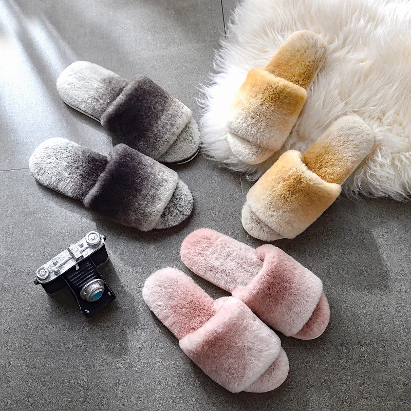 ASIFN New Couple Fur Slippers Women Wear Autumn and Winter Thick Bottom Home Wild Flat Bottom Plush Zapatos Mujer