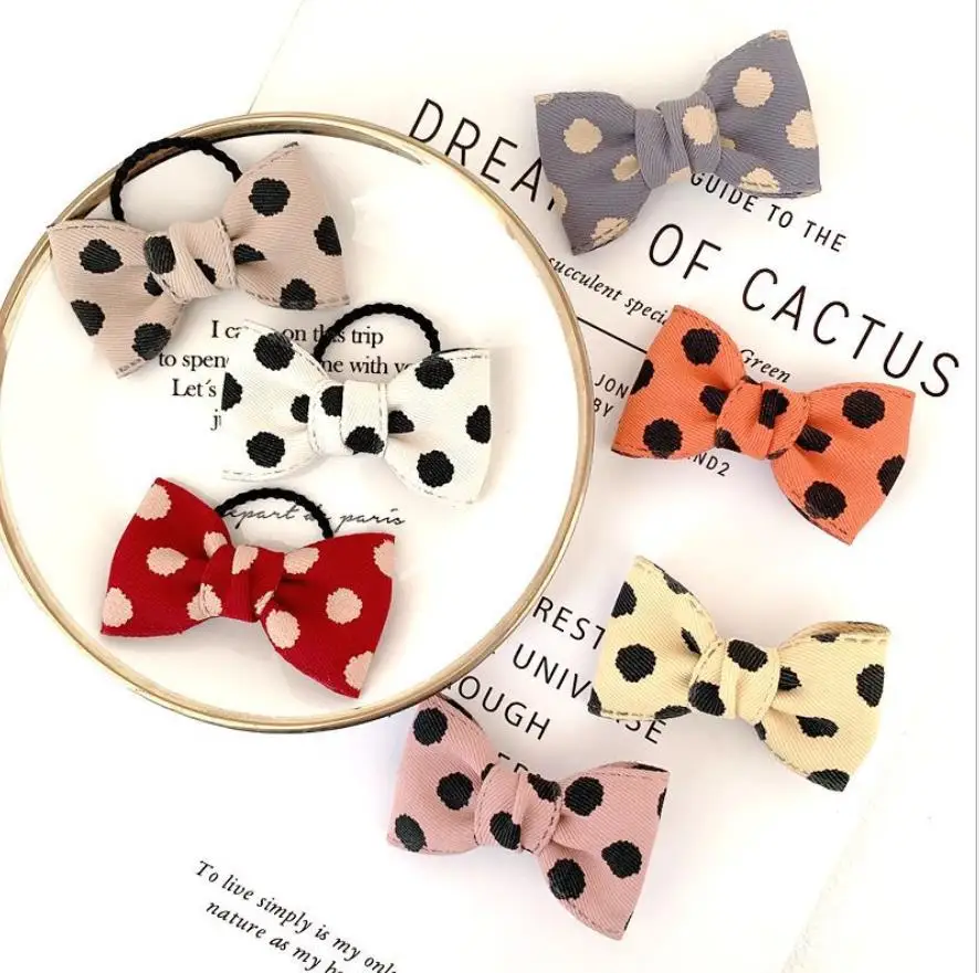 

7pcs/set Kids Soft Dot Hair Bows Elastic Hair Ties Rubber Bands Hair Clips Girls Hair Accessories School Headwear