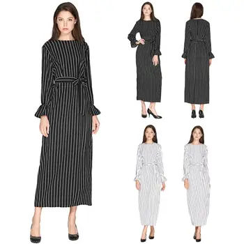 

NEW Women Dubai Abaya Jilbab Dress Muslim Maxi Kaftan Stripe Long Sleeve Party Dress Islamic Arab Casual Fall Robe Elegant Gown