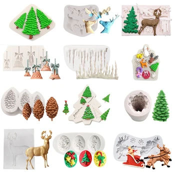 

3D Silicone Christmas Mould Pine Cones Santa Elk Bells Shape Mold Household Epoxy DIY Mould Kitchen Cake Maker Baking Tools