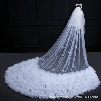 

1PCS New Super Length 3.5 Meters Plus Wide Tug-tailed Double Top with Combed Veil Veil Bride Wedding White Yarn Wedding Dresses