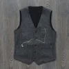 Men's Suit Formal V Neck Wool Green Herringbone Tweed Casual Waistcoat Formal Business Vest Groomman For Wedding 4