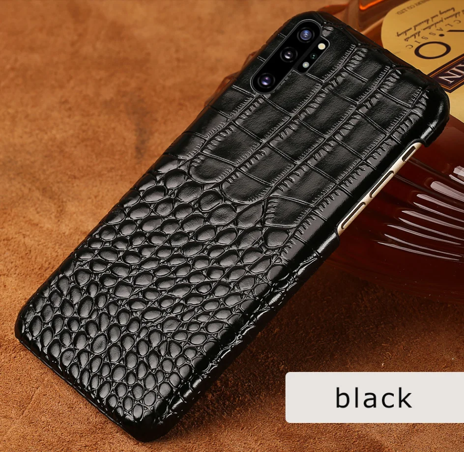 Чехол из натуральной кожи крокодила для samsung galaxy A50 A70 A40 A20 Note 8 9 10 S8 S9 S10 plus чехол для телефона r - Цвет: Черный