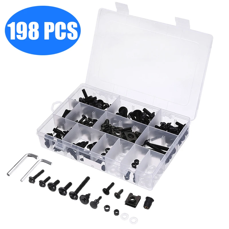 

Treyues 198pcs Black Motorcycle Fairing Bolts Kit Fastener Clips M5 M6 Screw Moto Interior Accessories For Honda For Ducati