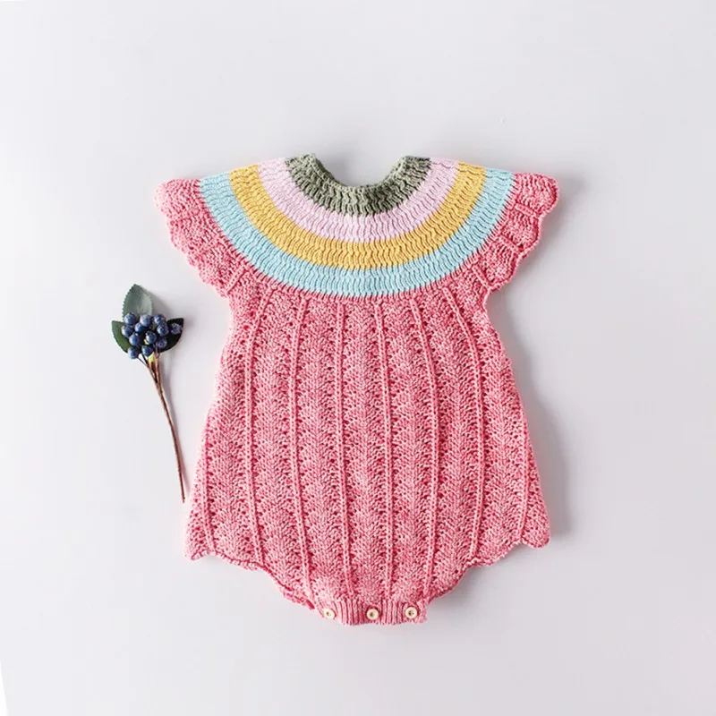 Милый детский комбинезон с цветочным рисунком для новорожденных девочек, вязаный Радужный комбинезон для малышей, детский комбинезон, одежда для малышей