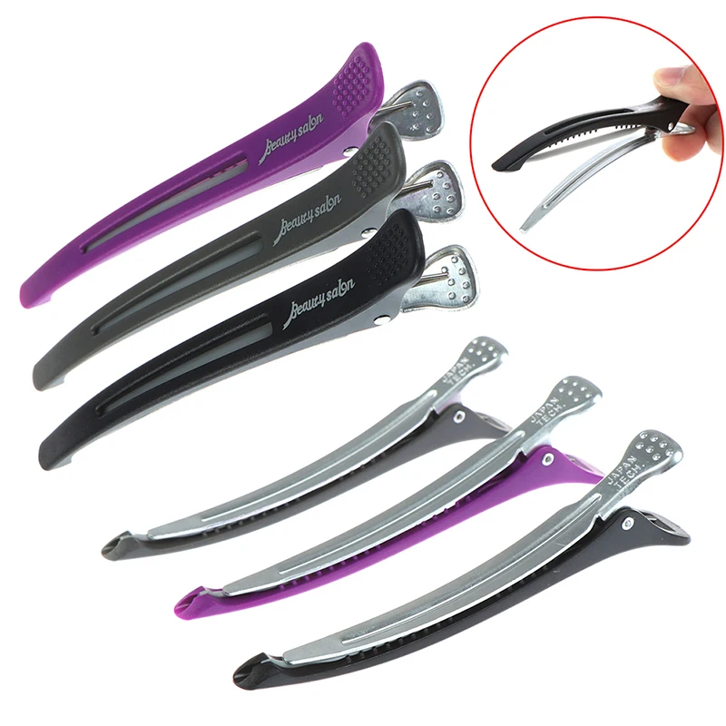 6pcs/set Flat Duck Mouth Hair ClipsHolding Hair Styling Clip Salon Hairdressing Cutting Hairpin Accessories Color Random