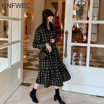 

2020 Spring Summer New Pattern Long Sleeve Print Patchwork Round Collar Pullovers Higt Street Dress Women V419