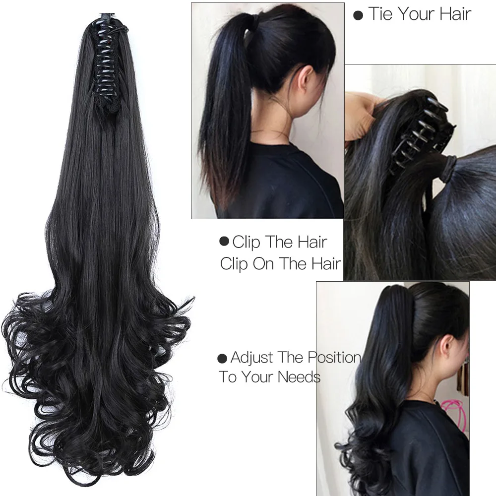 LiangMo Synthetic Female Long Paw Roll Ponytail Clipped in Hair Ponytail Wig Black Brown Heat Resistant