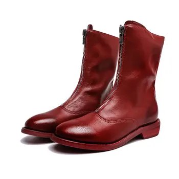 

Sheepskin Women Ankle Boots 2020 New Autumn Winter Front Zip Wild Net Red Riding Booties Female British Style Soft Ladies Shoes