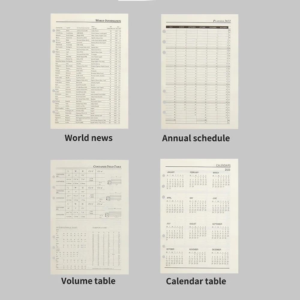 2022 A5 Loose Leaf Notebook Refill Spiral Binder Inner Page Weekly Monthly To Do Line Inside Paper Stationery 170 Sheets