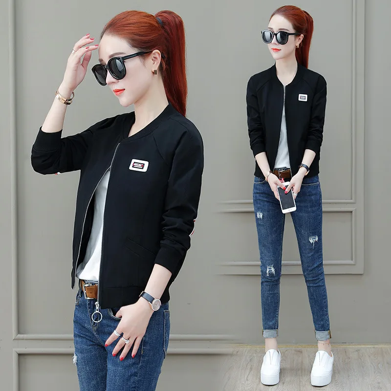 

2018 Korean-style Sports Casual WOMEN'S Jacket Baseball Uniform Jacket Autumn Stripes Slim Fit Crew Neck Cardigan Short Coat