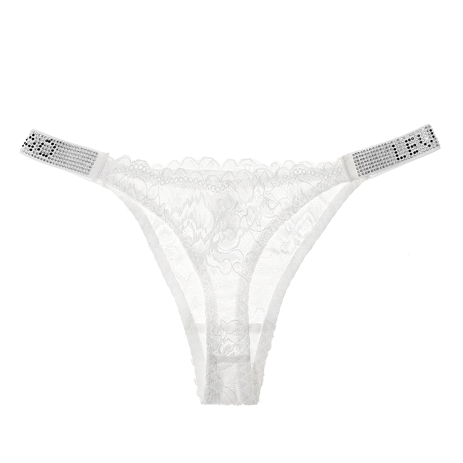 LEVAO Lace Thongs Letter Rhinestone Panties for Women Underwear G