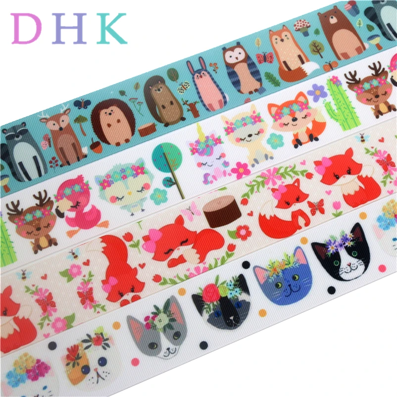 DHK 1.5'' 5yards fox cat animals printed grosgrain Ribbon Accessory hairbow headwear decoration DIY Wholesale 38mm E1615