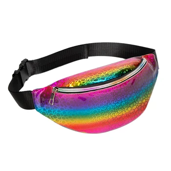 

Women Leather Waist Bag Multi-Functional Chest Bag Shoulder Slant Outdoor Sports Zipper Rainbow