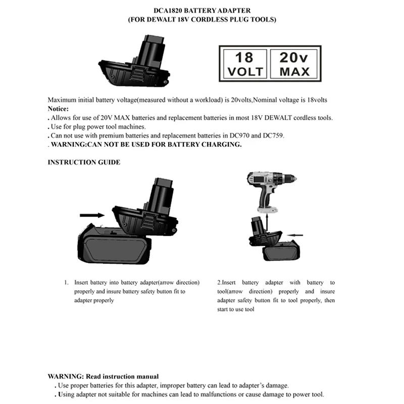 Портативный Замена DCA1820 Батарея адаптер для Dewalt конвертер 18V 20V литий ионный