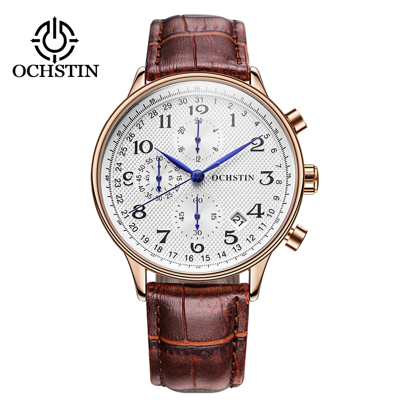 OCHSTIN Top Luxury Brand Men Business Rose Watches Chronograph Waterproof Quartz Analog Wristwatch Male Clock Relogio Masculino - Цвет: 050C-RoseWhite